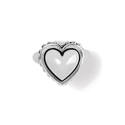 Brighton ring with silver-plated heart-shaped top featuring beaded border and polished center on a white background