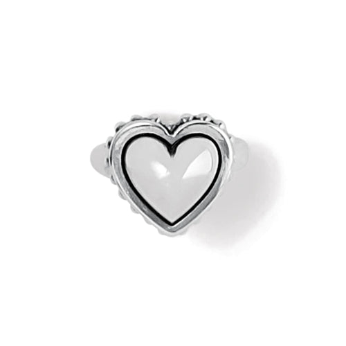 Brighton ring with silver-plated heart-shaped top featuring beaded border and polished center on a white background