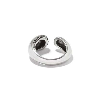 Brighton open band ring shown from the back with silver-plated finish and beaded detail on a white background