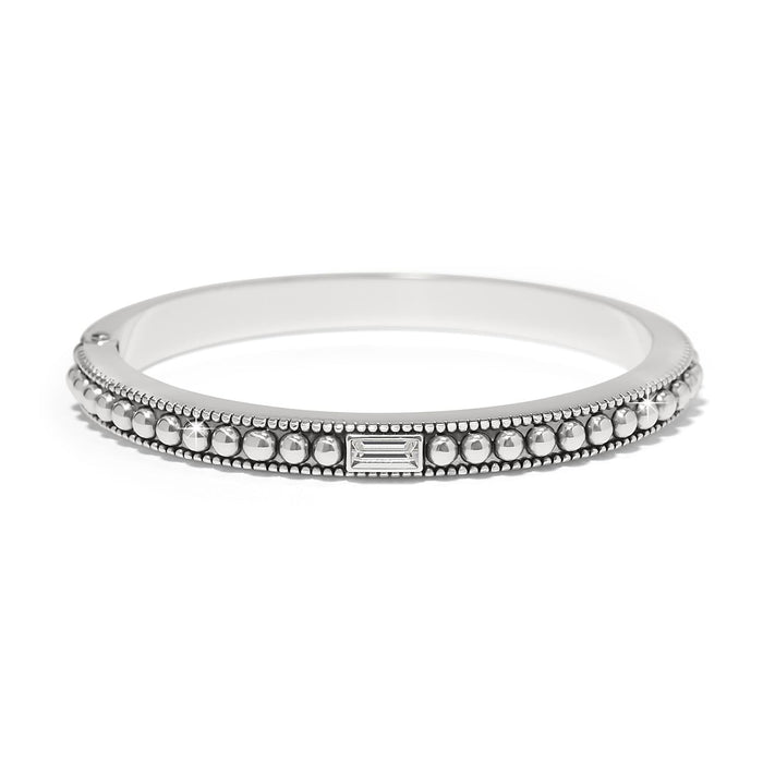 Brighton bangle bracelet with silver-plated beaded detail and crystal baguette accent on a white background