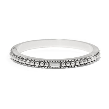 Brighton bangle bracelet with silver-plated beaded detail and crystal baguette accent on a white background