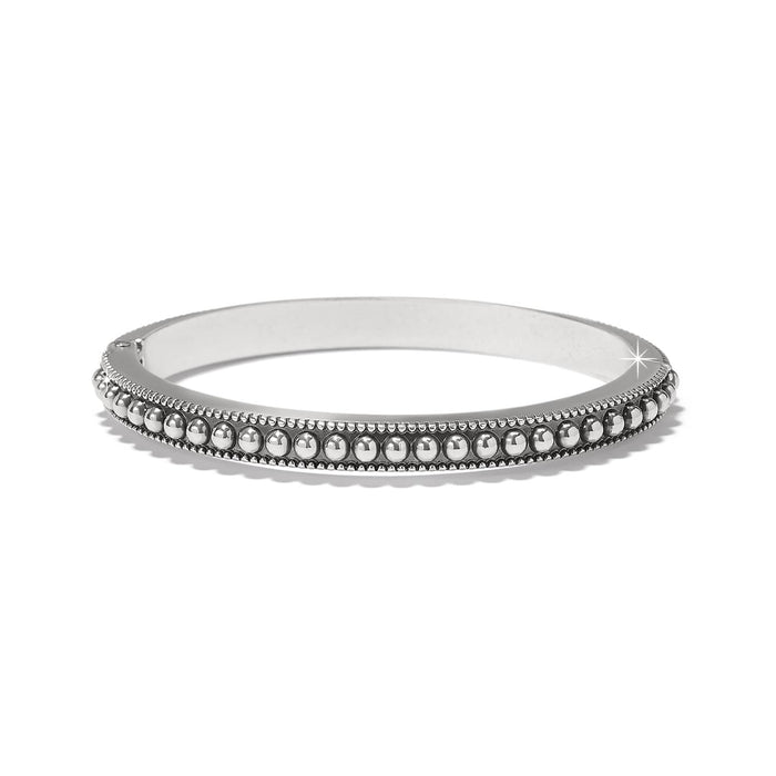 Brighton silver-plated bangle bracelet with raised beaded detailing along the outer band on a white background