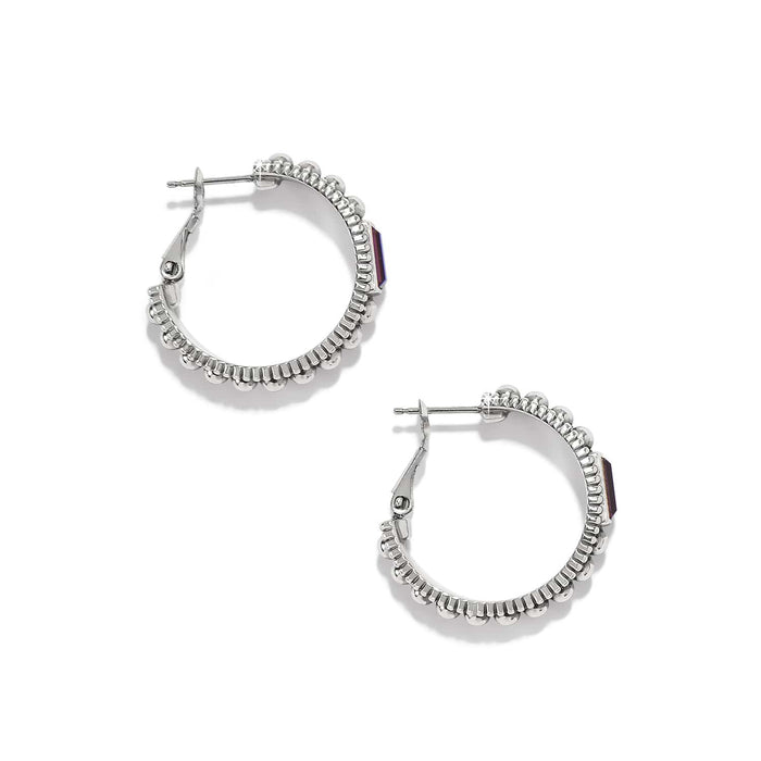Brighton hoop earrings with silver-plated beaded edges shown from the back angle on a white background