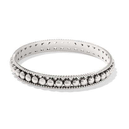 Brighton bangle bracelet with silver-plated beaded design and cutout interior detailing on a white background