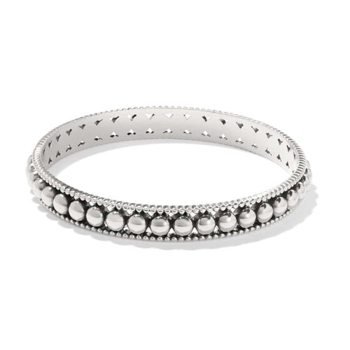Brighton bangle bracelet with silver-plated beaded design and cutout interior detailing on a white background