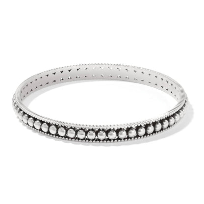 Brighton bangle bracelet with silver-plated beaded center row and textured edges on a white background