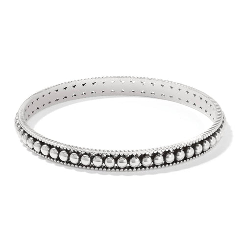 Brighton bangle bracelet with silver-plated beaded center row and textured edges on a white background