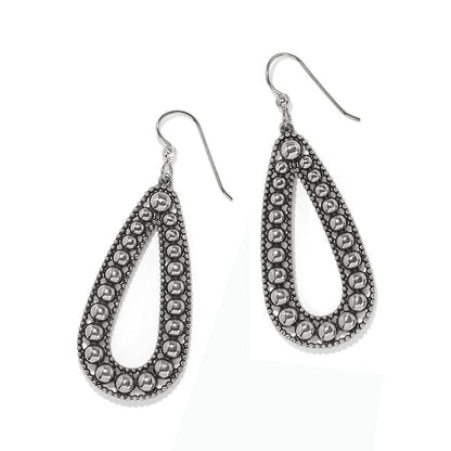 Brighton drop earrings with silver-plated beaded teardrop frames and French hook wires on a white background