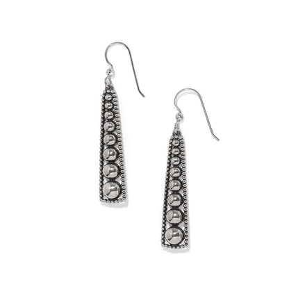 Brighton drop earrings with silver-plated graduated beads and beaded edge detail in elongated triangular shape on a white background