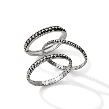 Brighton silver-plated bangle bracelets with beaded, studded, and cut-out heart designs on a white background