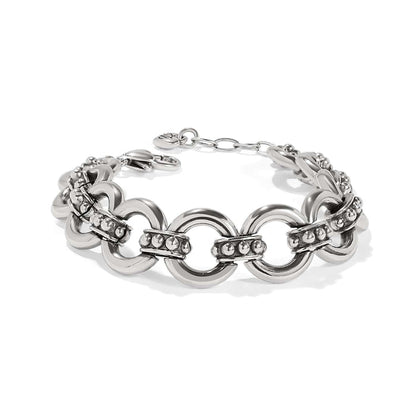 Brighton link bracelet with silver-plated circular rings and beaded connectors, featuring lobster clasp closure on a white background