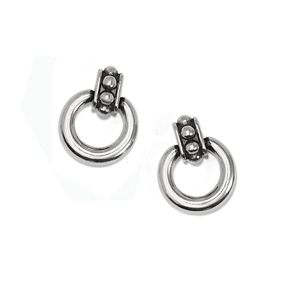 Brighton drop earrings with silver-plated open circles and beaded bar accents on a white background
