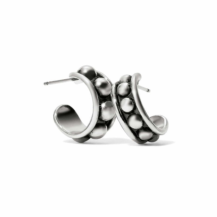 Brighton hoop earrings with silver-plated finish and raised beaded dot detailing along the band on a white background
