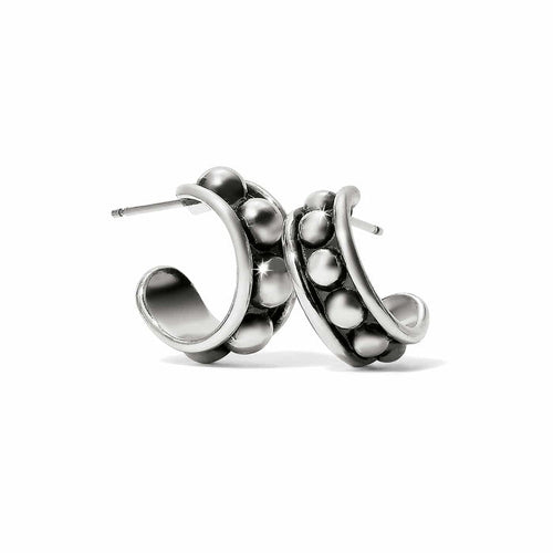 Brighton hoop earrings with silver-plated finish and raised beaded dot detailing along the band on a white background