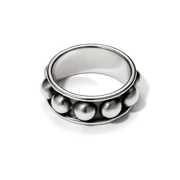 Brighton ring with silver-plated finish featuring a row of raised dome bead details on a white background