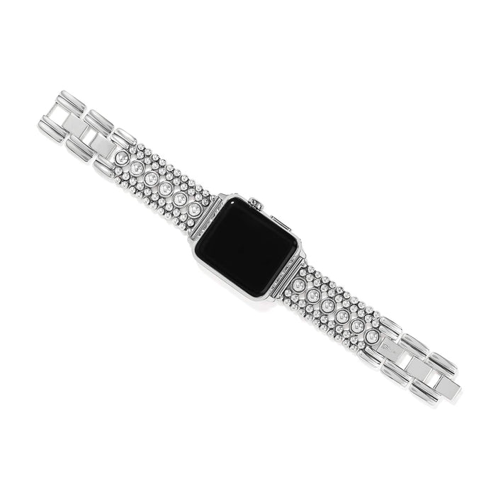 Brighton watch band with silver-plated beaded links and link bracelet ends framing a square watch face on a white background