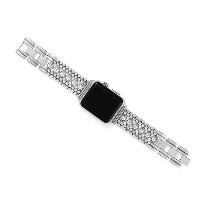 Brighton watch band with silver-plated beaded links and link bracelet ends framing a square watch face on a white background