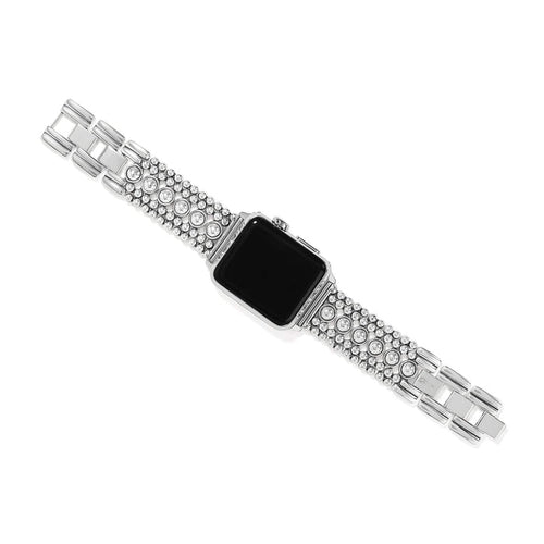 Brighton watch band with silver-plated beaded links and link bracelet ends framing a square watch face on a white background