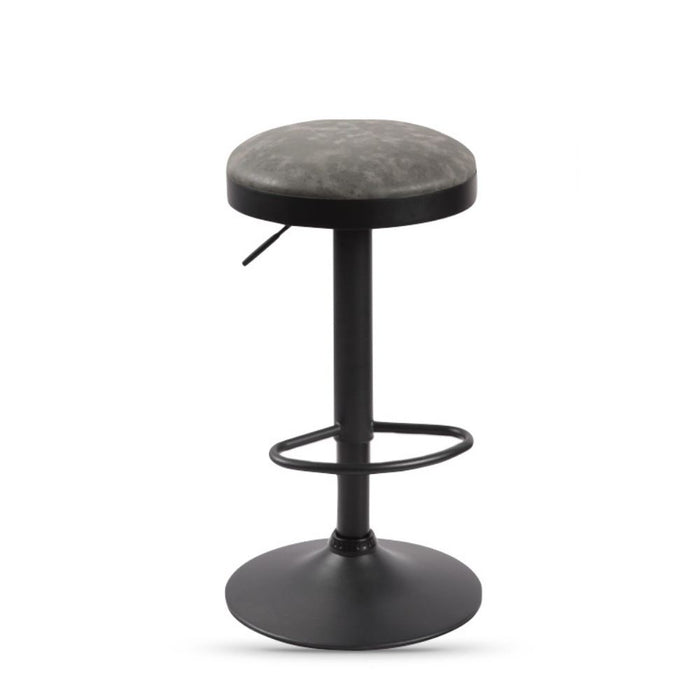 Black bar stool with a round seat on a white background