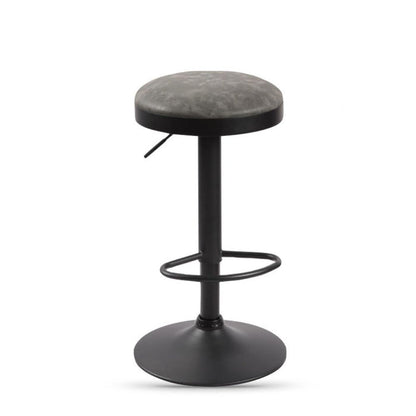 Black bar stool with a round seat on a white background