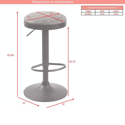 Gray bar stool with dimensions marked on a white background