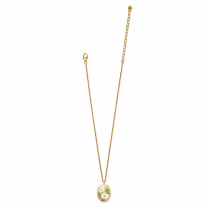 Brighton gold-plated pendant necklace with enamel daisy design, crystal accents, and lobster clasp on a white background