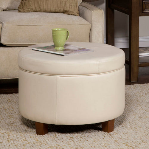 Round Faux Leather Storage Ottoman – Stylish & Versatile Home Furniture Accent