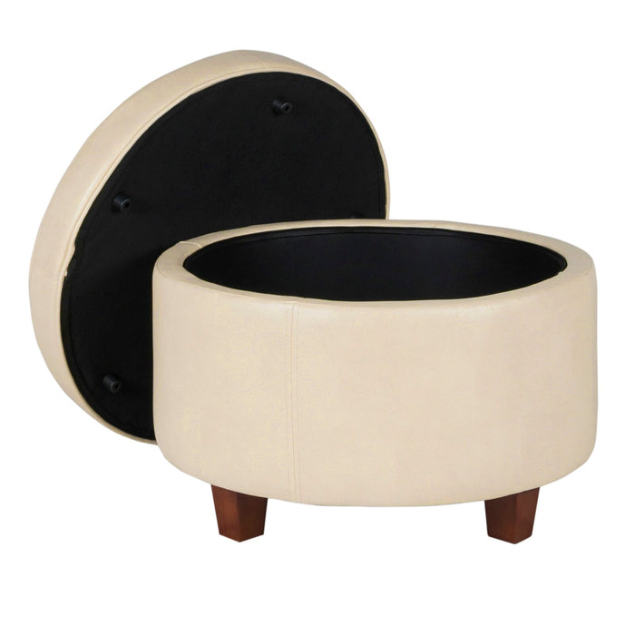 Round Faux Leather Storage Ottoman – Stylish & Versatile Home Furniture Accent