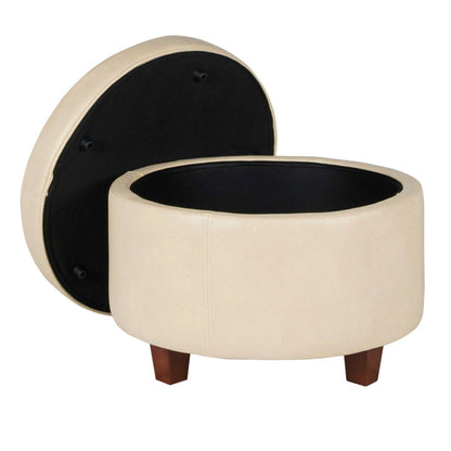 Round Faux Leather Storage Ottoman – Stylish & Versatile Home Furniture Accent