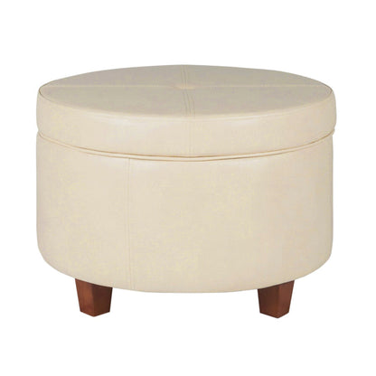 Round Faux Leather Storage Ottoman – Stylish & Versatile Home Furniture Accent