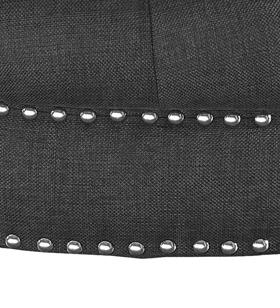 Round Tufted Ottoman with Upholstered and Solid Wood Legs for Living Room
