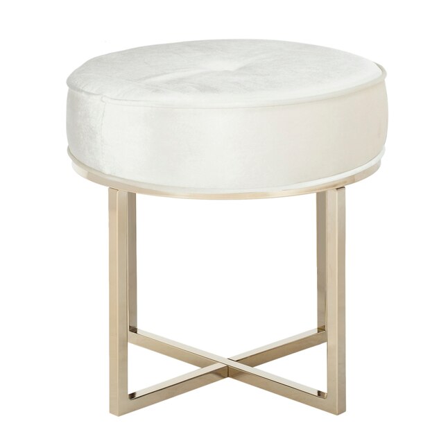 Round Velvet & Gold Accent Ottoman Stool - Chic Living Room & Bedroom Furniture