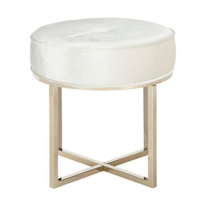 Round Velvet & Gold Accent Ottoman Stool - Chic Living Room & Bedroom Furniture