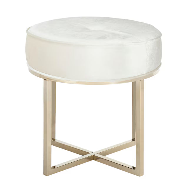 Round Velvet & Gold Accent Ottoman Stool - Chic Living Room & Bedroom Furniture
