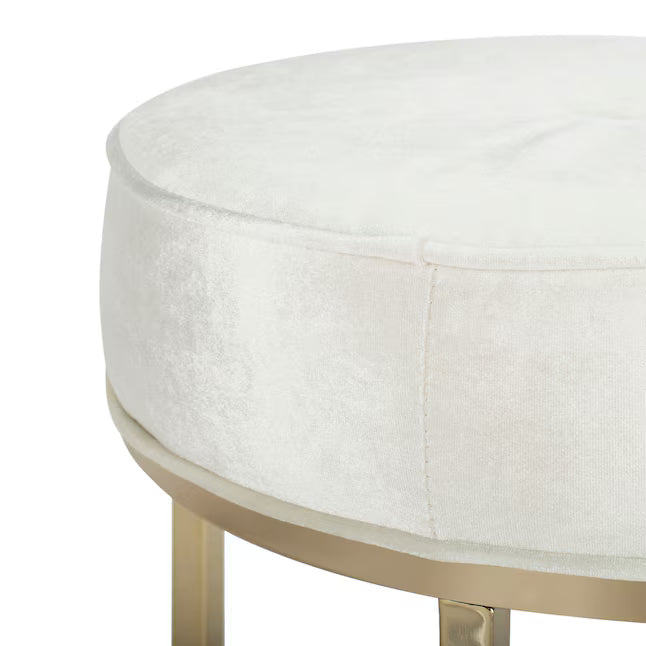 Round Velvet & Gold Accent Ottoman Stool - Chic Living Room & Bedroom Furniture