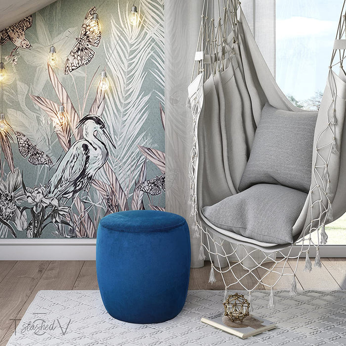 Solid Wooden Frame Fabric Velvet Pouffe -