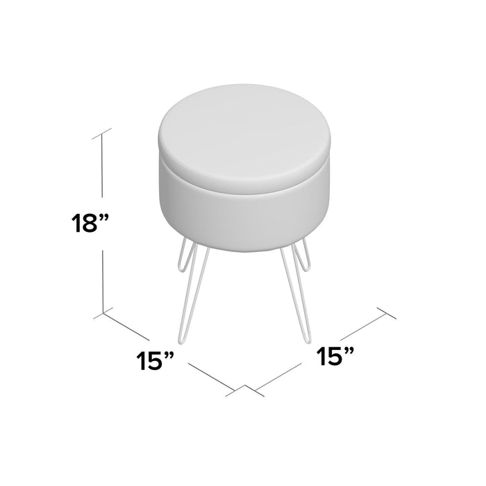 Round Velvet Storage Ottoman with Gold Metal Legs - Padded Footstool Seat for Living Room