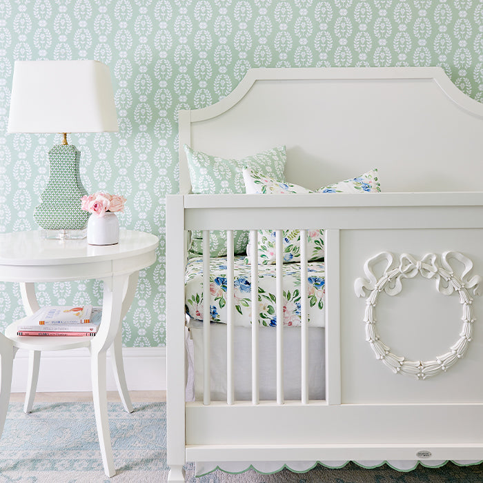 Scallop Crib Skirt in Garden Green - Caitlin Wilson Design