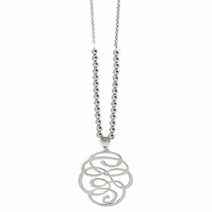 Brighton pendant necklace with hammered silver-plated scroll medallion and beaded chain accent on a white background