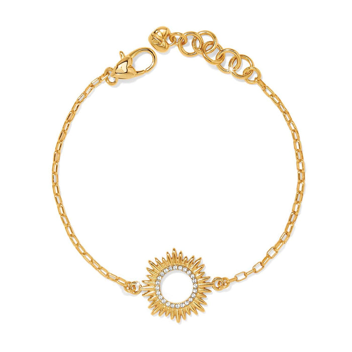 Brighton bracelet with gold-plated chain and crystal-accented sunburst centerpiece, featuring lobster clasp closure on a white background