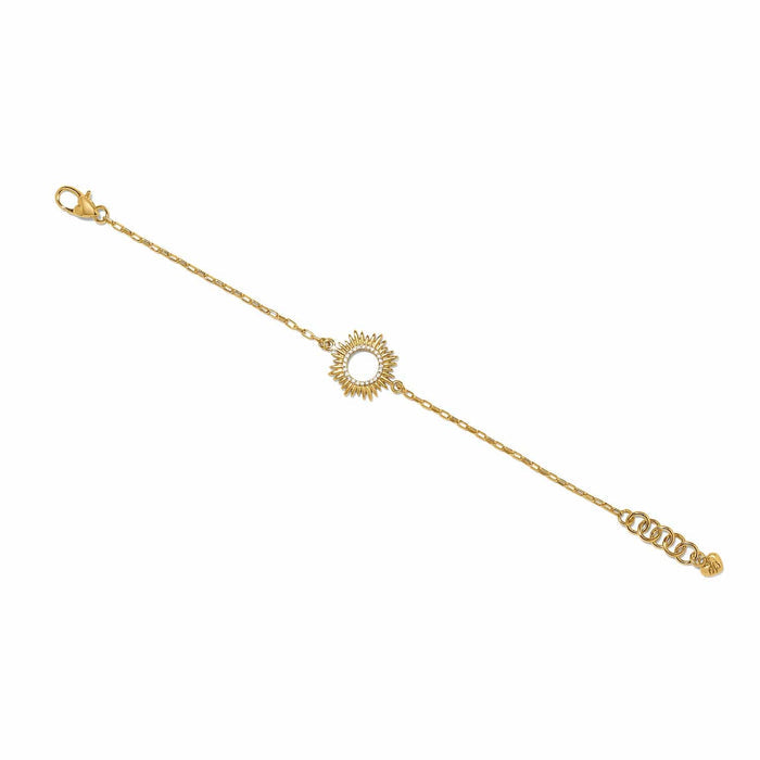 Brighton bracelet with gold-plated sunburst medallion, crystal accents, lobster clasp, and adjustable extender on a white background