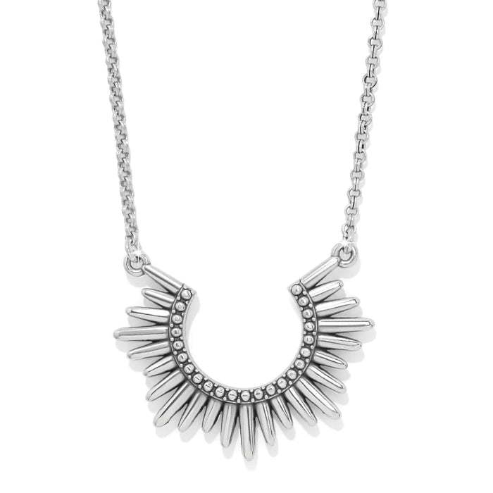 Brighton pendant necklace with silver-tone sunburst design and beaded arc detail on a white background