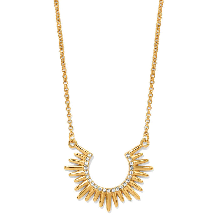 Brighton pendant necklace with gold-plated sunburst design and crystal accents on a white background