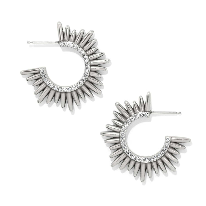 Brighton hoop earrings with silver-tone radiating spike design and crystal-lined inner edge on a white background