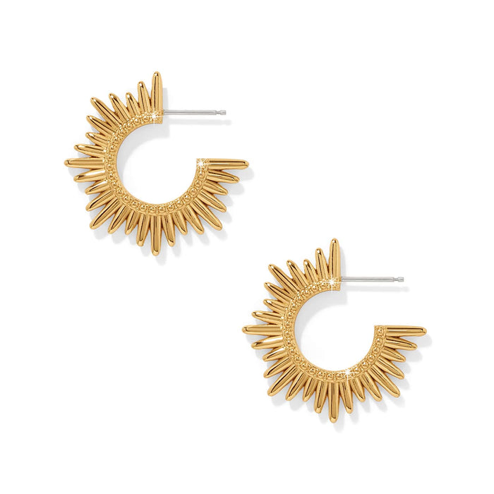 Brighton hoop earrings with gold-plated sunburst spike design and beaded inner edge on a white background