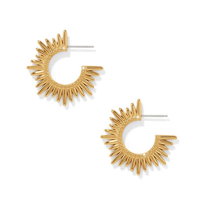 Brighton hoop earrings with gold-plated sunburst spike design and beaded inner edge on a white background