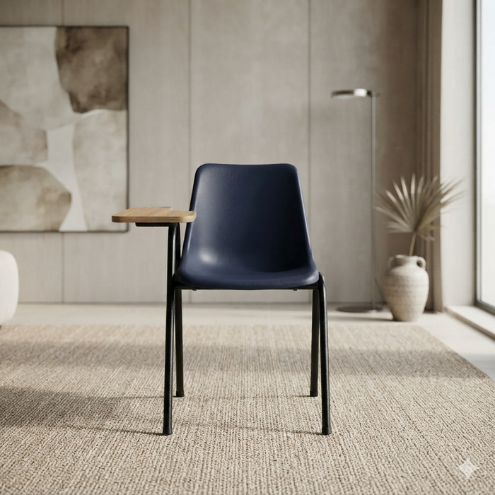 Study Chair With Writing Pad in The Metal Frame Legs Base - Blue