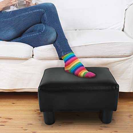 Stylish Black Faux Leather Ottoman Footstool Compact and Comfy Home Furniture for Living Room