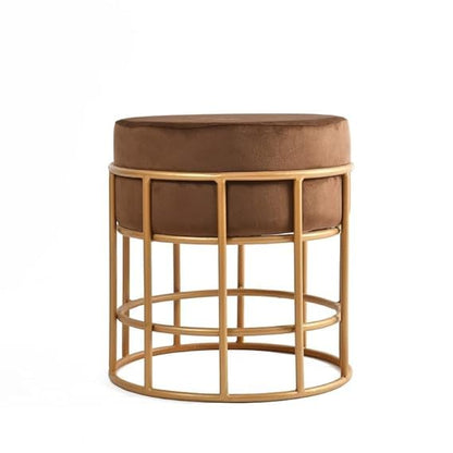 Stylish Brown Velvet Ottoman with Gold Metal Base - Perfect Accent Furniture for Living Room & Bedroom
