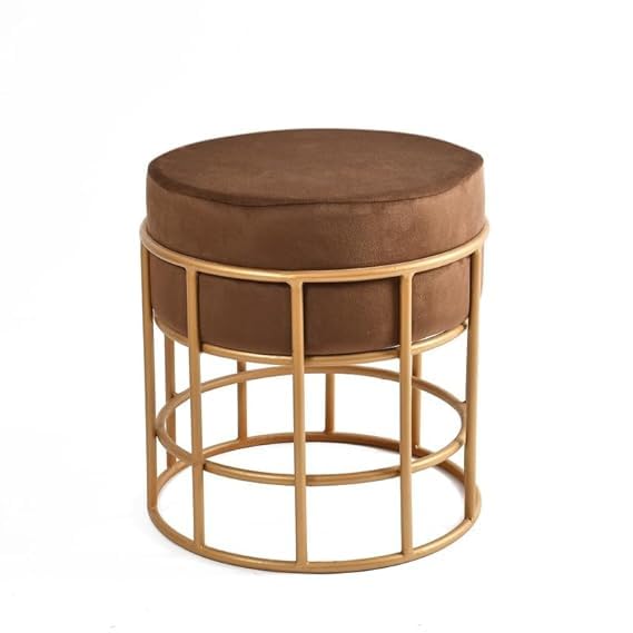 Stylish Brown Velvet Ottoman with Gold Metal Base - Perfect Accent Furniture for Living Room & Bedroom